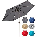 Blissun 7.5 ft Solar Umbrella 18 LED Lighted Patio Umbrella Table Market Umbrella, Dark Grey