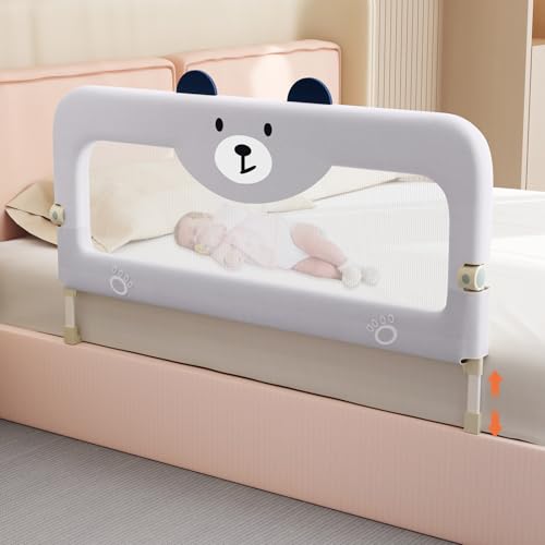 Image of omzer Bed Guard Rail for Toddlers - 47'' Swing Down & Height Adjustable Bed Rail for Toddlers Baby Bed Rail Guard for Twin, Queen, King, Full Size Bed (Grey)