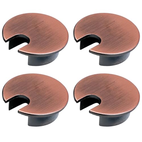 Selyse 4 passacavi da scrivania 35 mm in metallo con prese in gomma, copertura rotonda per la gestione dei cavi, ufficio e piano di lavoro, facile montaggio (bronzo anticato)