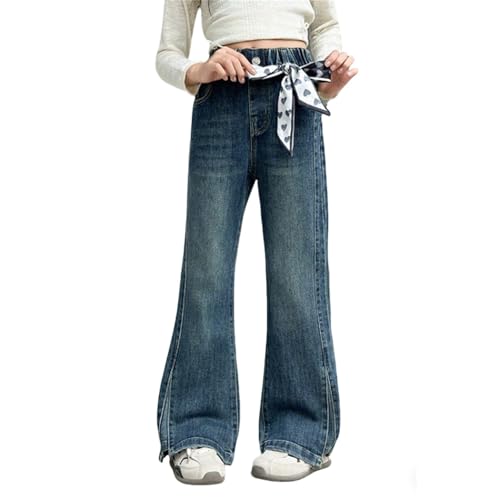 Pantalones vaqueros para niñas cómodos con aberturas laterales y bufanda para un look casual