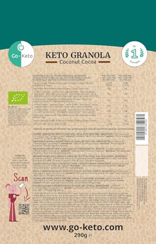Go-Keto BIO Keto Granola Coconut Cacao 290g – Low Carb Keto Müsli für ein leckeres Keto Frühstück, mit Kokoschips, Nüssen, Früchten, Leinsamen, Sonnenblumenkern & Kürbiskern, vegan, glutenfrei