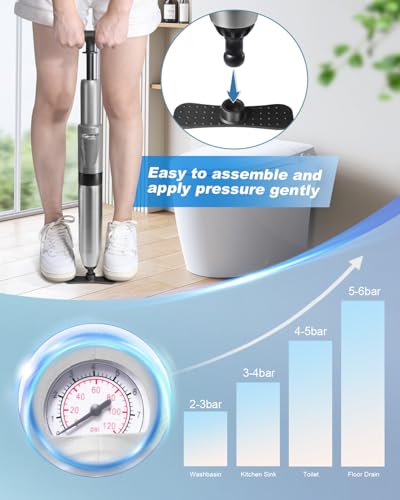 Toilet Plunger, High-Pressure Plungers for Bathroom, Air Plunger for Toilet with Real Time Barometer, Heavy Duty Drain Blaster Clog Remover, for Bathroom, Floor, Drain, Sink, Kitchen, Plumbing - Image 6