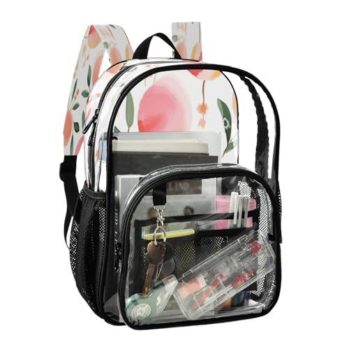 Pink Peach Clear Backpack - Stadium Approved Large 15.7-inch Waterproof Transparent Bag for Sports, Concerts, Work, Travel#2722