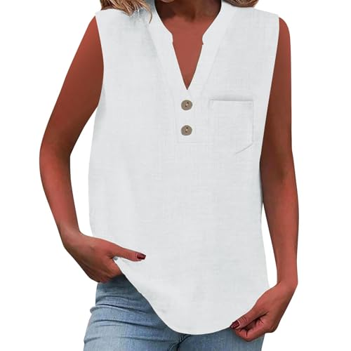Blusa de lino para mujer, de verano, de gran tamaño, sin mangas, elegante, holgada, cuello en V, camiseta de tirantes para mujer, adolescentes, niñas, tiempo libre, camisa de lino, tallas grandes