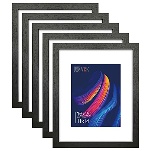 Image of VCK 16x20 Picture Frame 5 Pack, Black Wood, 11x14 Mat, Glass, for Poster