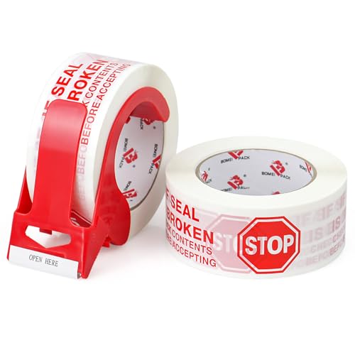 BOMEI PACK Stop Sign Sealing Tape,Pre-Printed IF Seal is Broken
