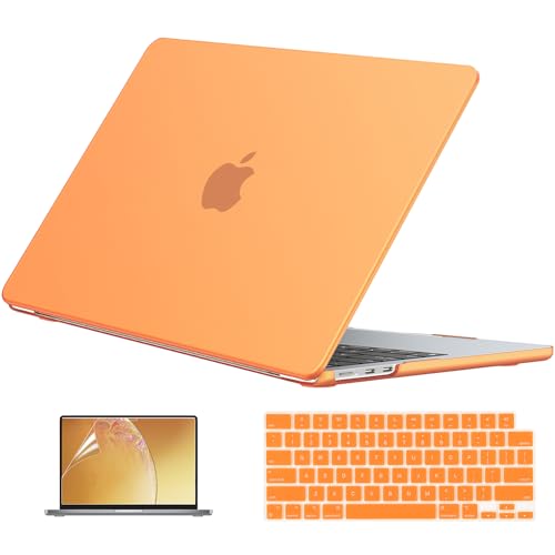 Image of EooCoo Case Compatible with MacBook Air 15 inch M5 2026 2025-2023 Release M4 M3 M2 Model A3448 A3241 A3114 A2941, Plastic Hard Shell Case & Keyboard Cover & Screen Protector, Original Orange