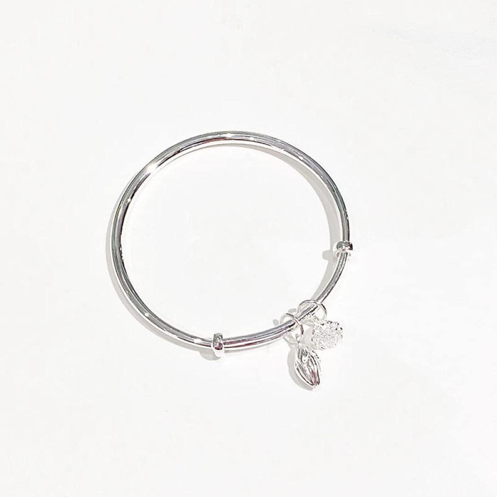 Armband Aus Sterlingsilber,925 Sterling Silber Lotus Anhänger Armbänder Armreif Retro Handgefertigte Polierte Massive Silber Manschettenarmbänder Verstellbare Armbänder Mode Bankett Charm Schmuc
