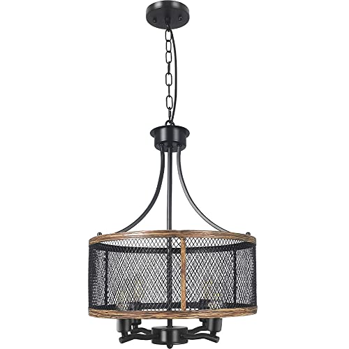 Lustre maison de ferme éclairage suspendu grain de bois rustique 4 lumières