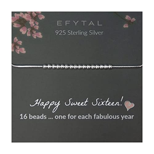 EFYTAL Sweet 16 Gifts, 925 Sterling Silver Sweet Sixteen Bracelet for 16 Year Old, 16th Birthday Gifts, Sweet 16 Birthday Decorations, 16th Birthday Party