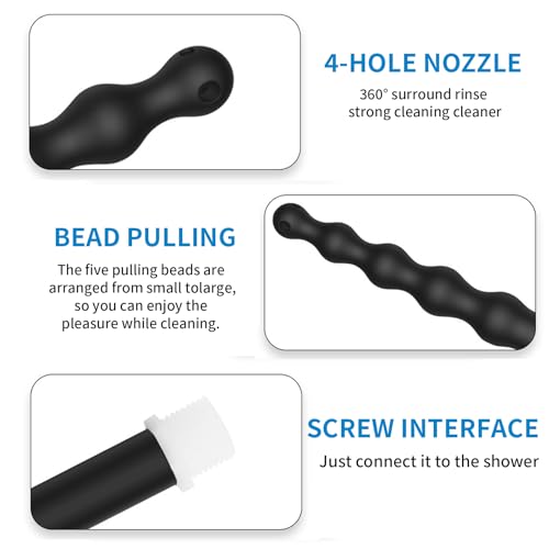 Image of Shower Enema Douche Nozzles , 4 Holes Water Spray Comfortable Silicone Nozzles Enema , Reusable Shower Enema Hose, Black