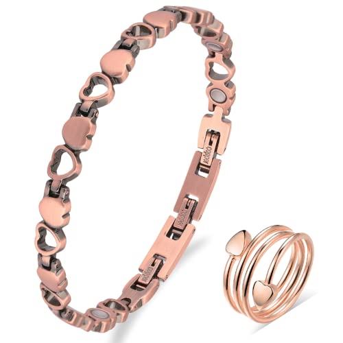 Vicmag Copper Bracelets for Women Arthritis Magnetic Therapy for Joint Pain Relief RSI Carpal Tunnel 3500 Gauss Magnet 100% Solid Pure Copper Jewelry Gift with Adjust Tool (Love Heart)