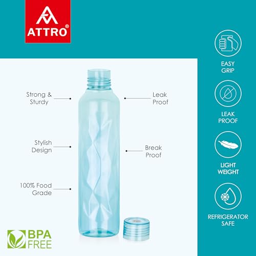 Image of ATTRO Elite 1000ml Plastic Water Bottle BPA Free Leakproof Fridge Safe for Daily Hydration Set of 3 Assorted