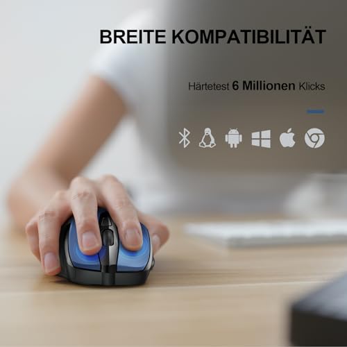 TECKNET Bluetooth Maus 4800 DPI, BT 5.0/3.0+2.4G, 30Monate Batterielaufzeit – Ansicht 6