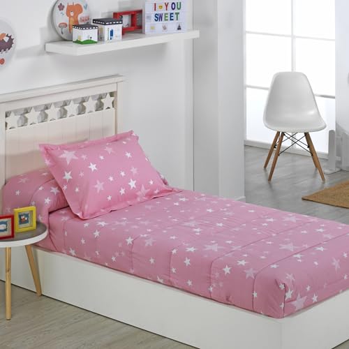 DHESTIA HOME   Edredón Ajustable Infantil Cama 90 y Cama 105 Stars Rosa Color Rosa Talla Cama 90