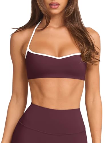 Image of LASLULU Womens Adjustable Spaghetti Straps Sports Bra Sweetheart Neck Wireless Padded Workout Yoga Crop Tops