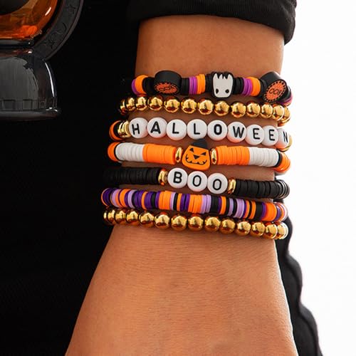 Stackable Halloween Bracelets - Pumpkin Spider Boo Clay Bead Bracelets for Women's Party Jewelry2