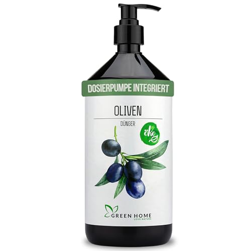 Green Home Love Nature Olivenbaum Dünger Flüssig 1 Liter mit Dosierpumpe, Oliven Dünger flüssig, Flüssigdünger Olivenbaum mit NPK Nährstoffen, Olivendünger