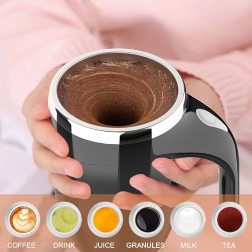 Image of CYANLUX Self Stirring Coffee Mug, Automatic Magnetic Stirring Coffee Mug, Rechargeable Stainless Steel Electric Mixing Cup with Lid for Coffee Milk Tea (Black)