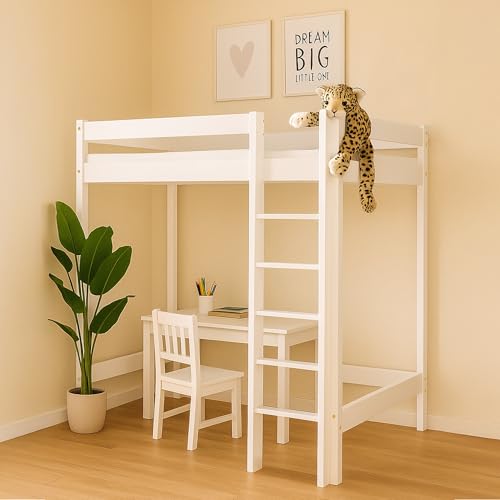 MEBLE WRÓBEL Hochbett 90x180 cm - Kinderbett mit Lattenrost und Rausfallschutz, Holzbett, Etagenbett mit Leiter Bett - Jugendbett Ohne Matratze Weiß - Höhe 160 cm MEBLE WRÓBEL Hochbett 90x180 cm - Kinderbett mit Lattenrost und Rausfallschutz, Holzbett, Etagenbett mit Leiter Bett - Jugendbett Ohne Matratze Weiß - Höhe 160 cm