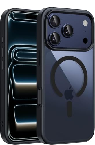 Image of DIZORO Premium Magnetic Case for iPhone 17 Pro Max 6.9-Inch Compatible with MagSafe, Shockproof Phone Bumper Cover, Solid Color Matte TPU Frame, Anti-Scratch Clear - Black