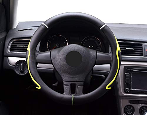 Mili Lenkradbezug Leder 15 Zoll Mikrofaser Leder Viskose Atmungsaktiv Stylisch Lenkradbezug für Auto Grün