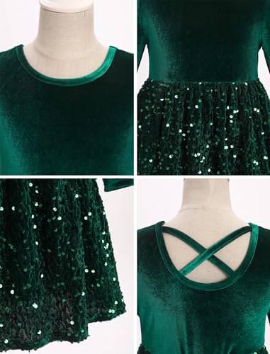 IDOPIP Sequin Velvet Dress for Girls Toddler Baby Long Sleeve Fall Dresses Princess Christmas Birthday Party Sparkly Dresses4