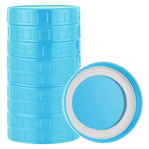 Plastic Mason Jar Lids,8PCS Regular Mouth Canning Jar Lids with Leak-proof Silicone Ring,Reusable Mason Jars Plastic Lids Canning Lids 70mm (Light Blue)