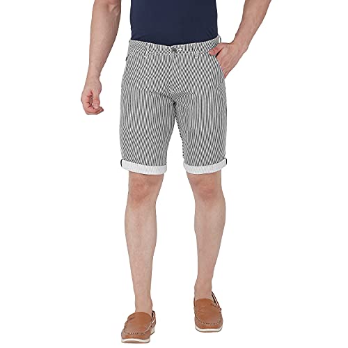 Image of BEEVEE Mens Navy & Blue Striped Linen Fixed Waist 3 /4th.