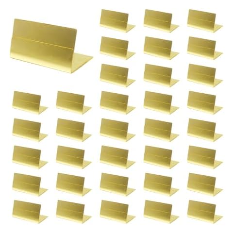 YJNBEST Place Card Holders Gold Brass 40Pcs Vintage Finish Table Card Holder Antique Small Table Card Stands Memo Price Tags Reception Party Photo Cover