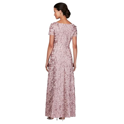 Image of Alex Evenings Women's Long Rosette Mother of The Bride Dress with Short Sleeves