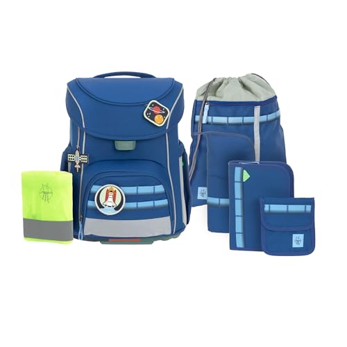 LÄSSIG 7-teiliges Schulranzen Set Kinder/School Set Slim Unique Dark Blue
