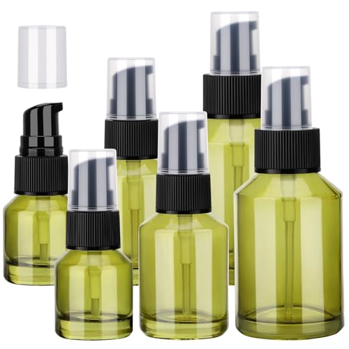 Image of Segbeauty 6pcs Refillable Glass Creams Lotions Bottles, 0.5oz Empty Travel Glass Pump Bottle Lotion 1oz Lotion Pump Bottle Dispenser for Essential Oils, 2oz Mini Travel Container for Foundation Green
