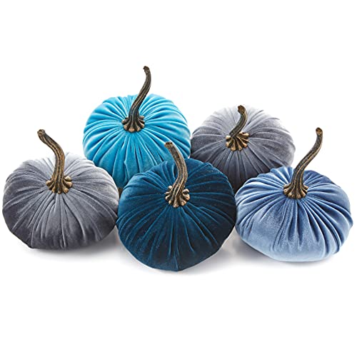 Set of 5 Small Velvet Pumpkins, Handmade Home Decor, Holiday