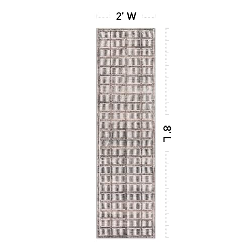 Rugshop Bohemian Stripe Lines Washable Non Slip Runner Rug 2' x 8' Brown