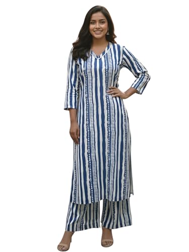 Image of Leriya Fashion Women Printed Kurta Set with Palazzo Pants | Straight Kurta with 3 /4 Sleeves | Ethnic Jaipuri Kurtis Palazzo Set for Women | Kurti for Daily Office & Casual