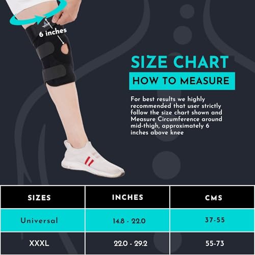 Image of CUREWRAP Adjustable NEOPRENE KNEE SUPPORT for Men & Women UNIVERSAL SIZE (14.8 inch-22 inch) | Breathable Knee Brace for Gym running badminton Sports | 10 INCH Long brace for extra support | Knee Cap Support Brace Guard Compression Sleeve for Pain Relief, Joint Stability, Injury Recovery & Arthritis