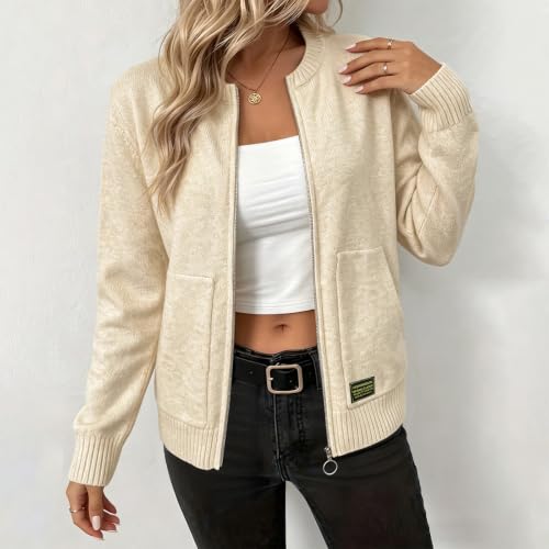 Cardigan Sweaters for Women Vintage Oversized Zip Up Ribbed Knit Outwear - image 2