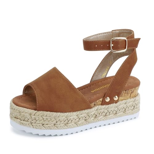 PANDANINJIA Girls Sandals Wedge Platform Espadrille Open Toe Summer Little Big Kid Flower Girl Heels Dress Shoes