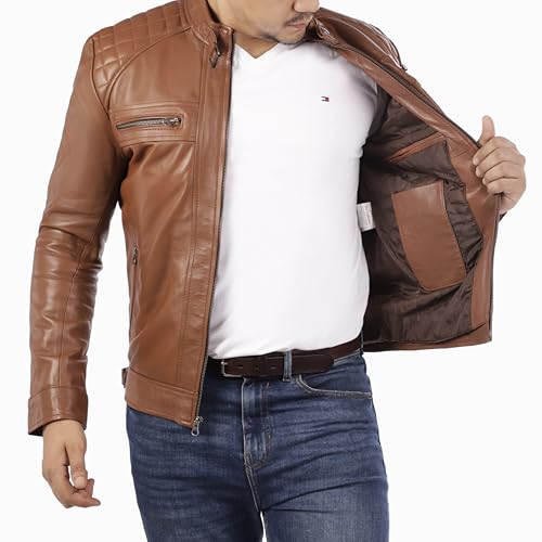 Jild Signature Diamond Style Lambskin Leather Jacket Men - Premium Leather Café Racer Vintage Look Motorcycle Jacket Men3