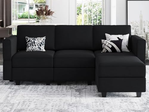Belffin Convertible Sectional Sofa with Chaise Velvet L Shaped Sofa ...