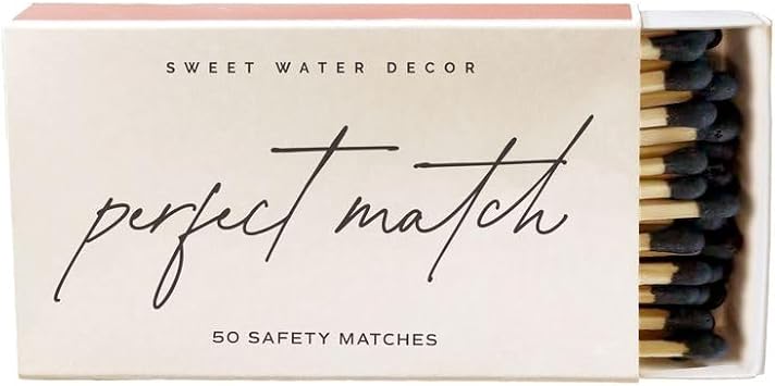 Sweet Water Decor Black Safety Matches | Approx. 50 Matchsticks, 3.75" Length | "Perfect Match" Matchbox with Striking Pad | Home Decor Firestarter & Candle Accessories | Housewarming Gift