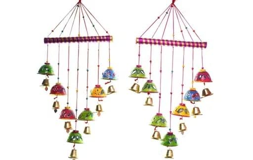 Colorful Hanging Bell Wind Chime Set of 2 | Traditional Indian Handmade Door Hanging Decor | Multicolor Bell Chime for Home Balcony Entrance Window and Wall Decoration-image-4