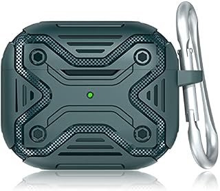 leQuiven AirPods 3 Case Designed for AirPods 3 Generation 2021, Full-Body Rugged Protective Case with Carabiner for Airpods, [Front Visible LED] Silicone Shockproof Case Earphone Accessories (Green)