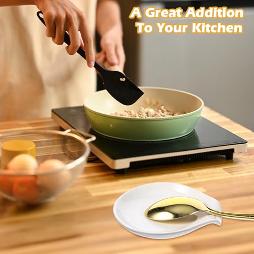 8 Pcs Ceramic Spoon Rest, White, 3.8 x 3.4 x 0.7 Inch, Dishwasher Safe, Kitchen Counter Coffee Spoon Rest
