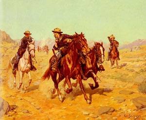 Peinture à l'huile de Charles Schreyvogel Saving Their Lieutenant, grand format 36 x 48 pouces