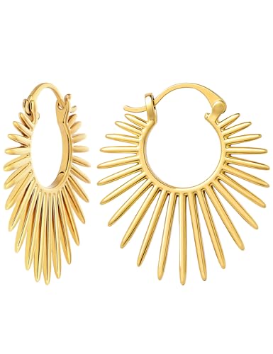 Pendientes de sol, Pendientes de aro para mujer, pendientes de gota con diseño de rayos de sol dorados, joyería para mujeres y niñas, regalos