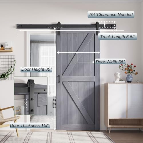 Image of FREDBECK 36in x 80in Gray Wood Barn Door,Double Surfaces,K-Frame,Grey
