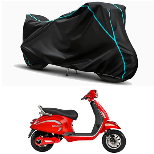Image of Waterproof Bike Body Cover Compatible for | Pure EV Epluto | Taffeta Fabric, Sky Piping Design, Bottom Elastic Fit | Dustproof, Sun UV & Rain Protection for All Weather.