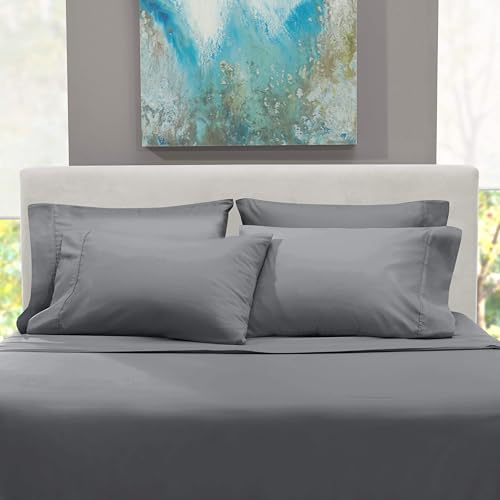Image of Hearth & Harbor Luxury Soft 6 Piece Bed Sheet Set Extra Deep Pocket Fitted Sheets Fits Mattress up to 21 inch, Double Brushed Bedding Sheets & Pillowcases, Queen, Frost Gray
